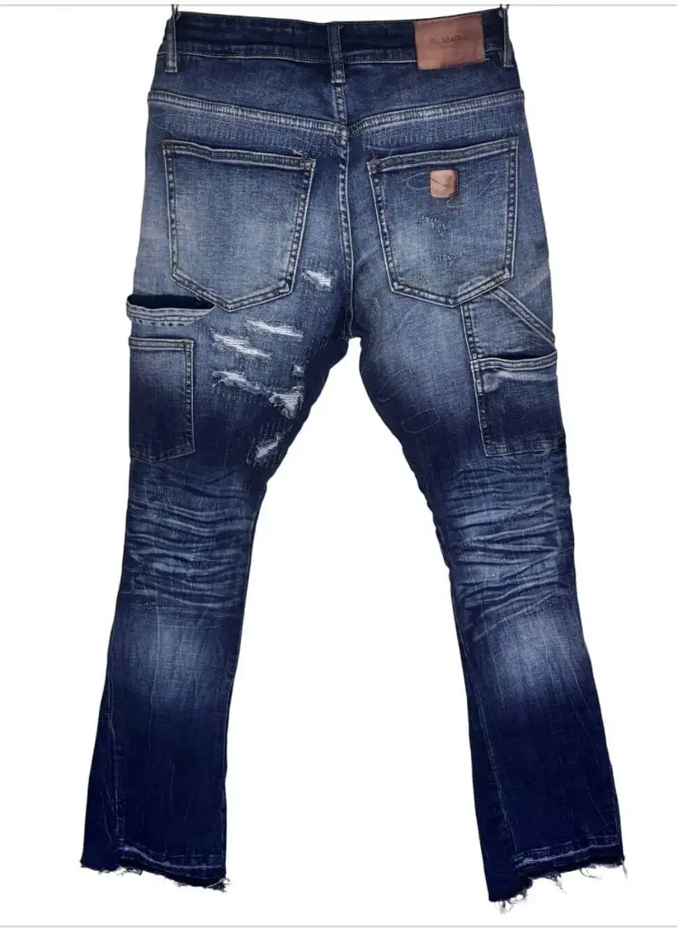 Valabasas Men's Distressed Slim Fit Blue Denim Jeans with Raw Hem